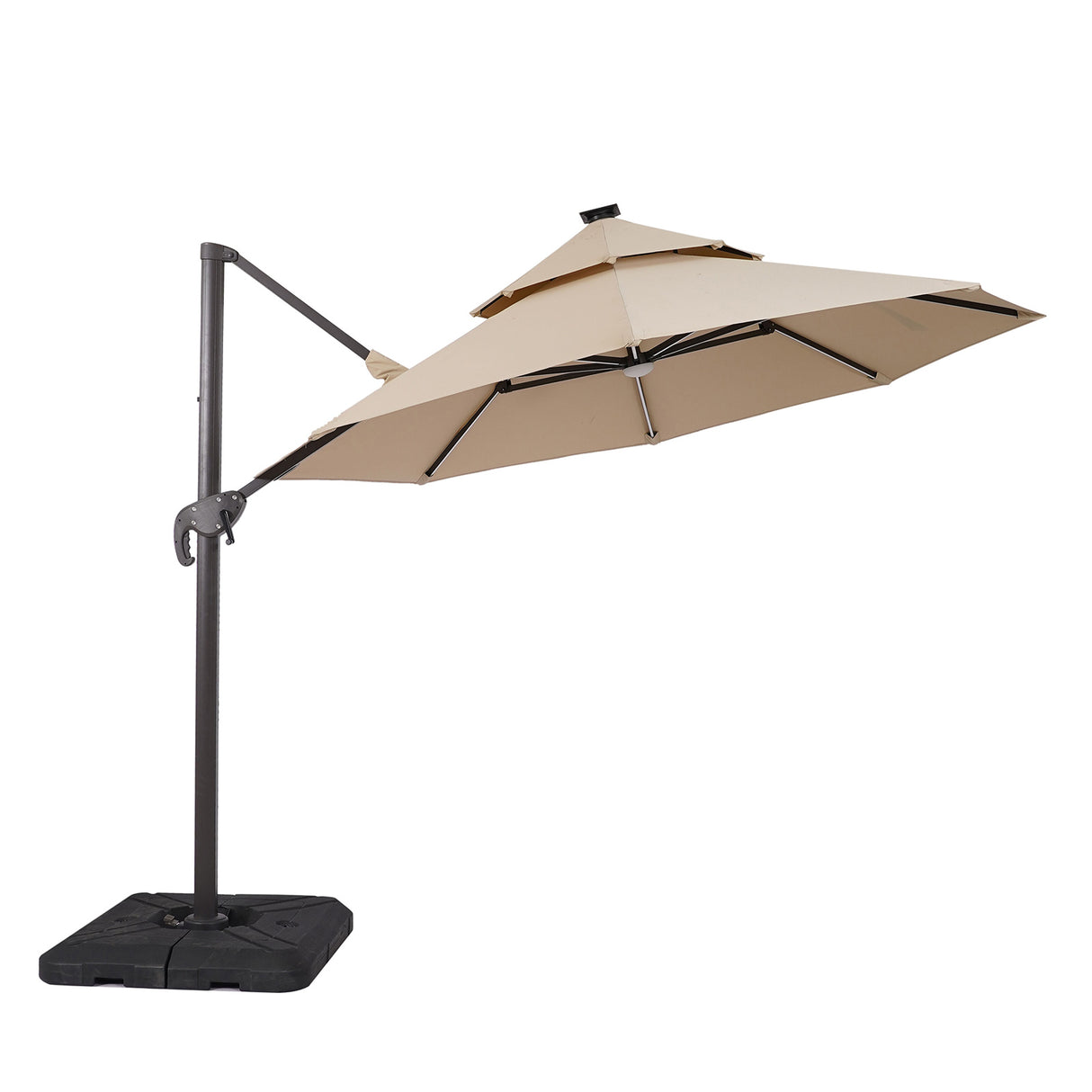 Fera Beige 10 Ft Round Umbrella w/ LED Bulb + 37" Large Base from Furniture of America - Luna Furniture