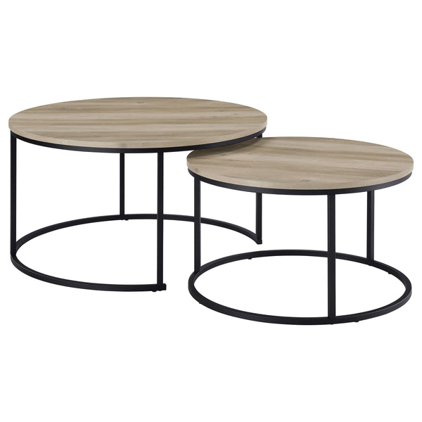Lainey Distressed Pine 2-Piece Round Nesting Coffee Table