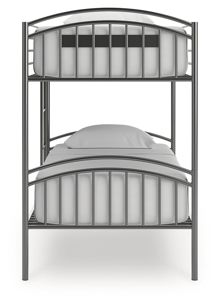 Lanceburg Gray Twin over Twin Bunk Bed and 2 Mattresses from Ashley Furniture - Luna Furniture