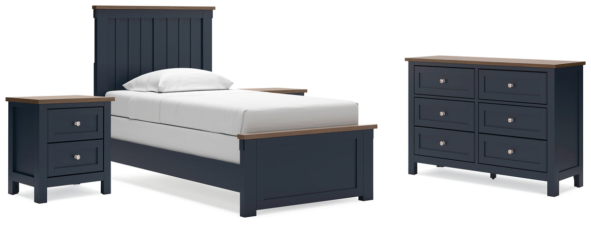 Landocken Full Panel Bed with Dresser and 2 Nightstands in Brown/Blue from Ashley - Luna Furniture