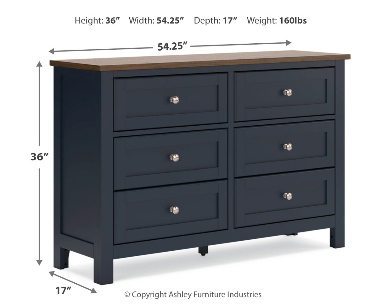 Landocken Full Panel Headboard with Dresser and 2 Nightstands in Brown/Blue from Ashley - Luna Furniture