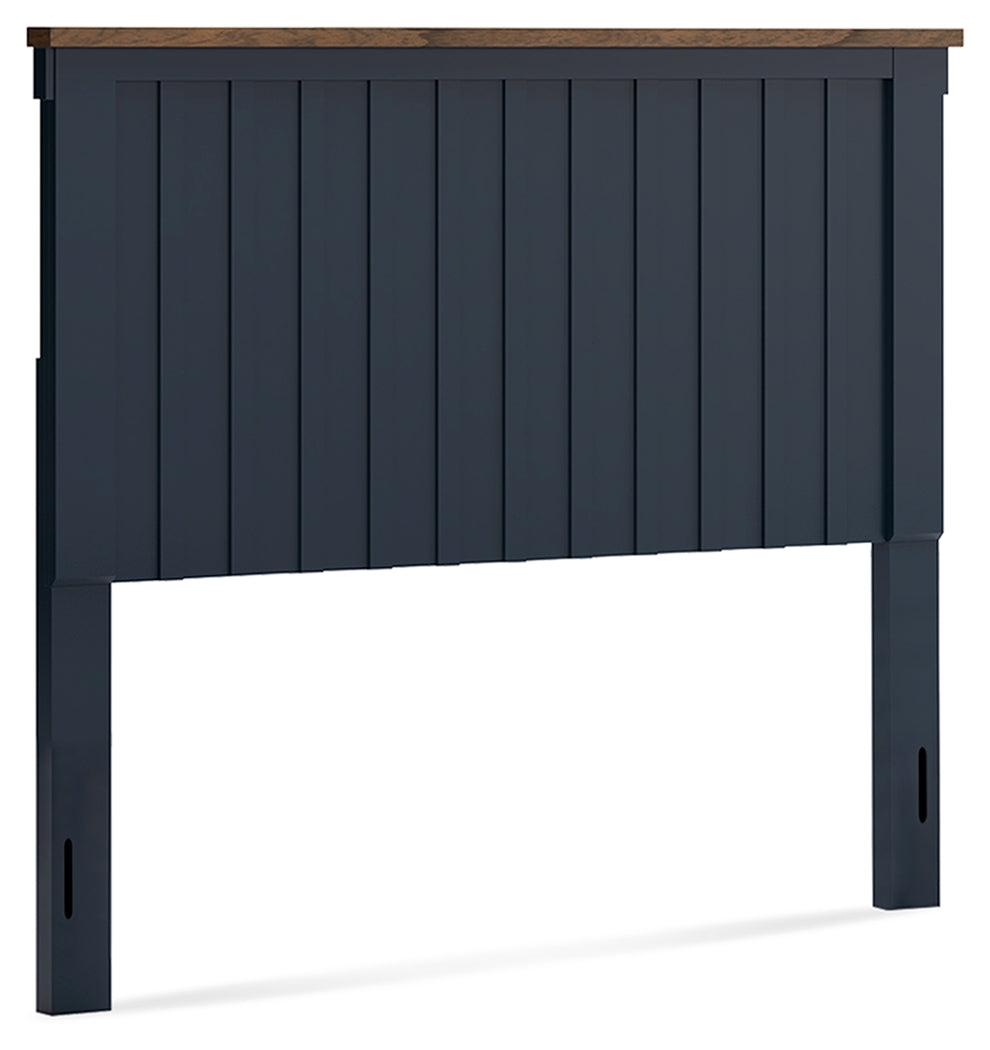 Landocken Full Panel Headboard with Mirrored Dresser and 2 Nightstands in Brown/Blue from Ashley - Luna Furniture