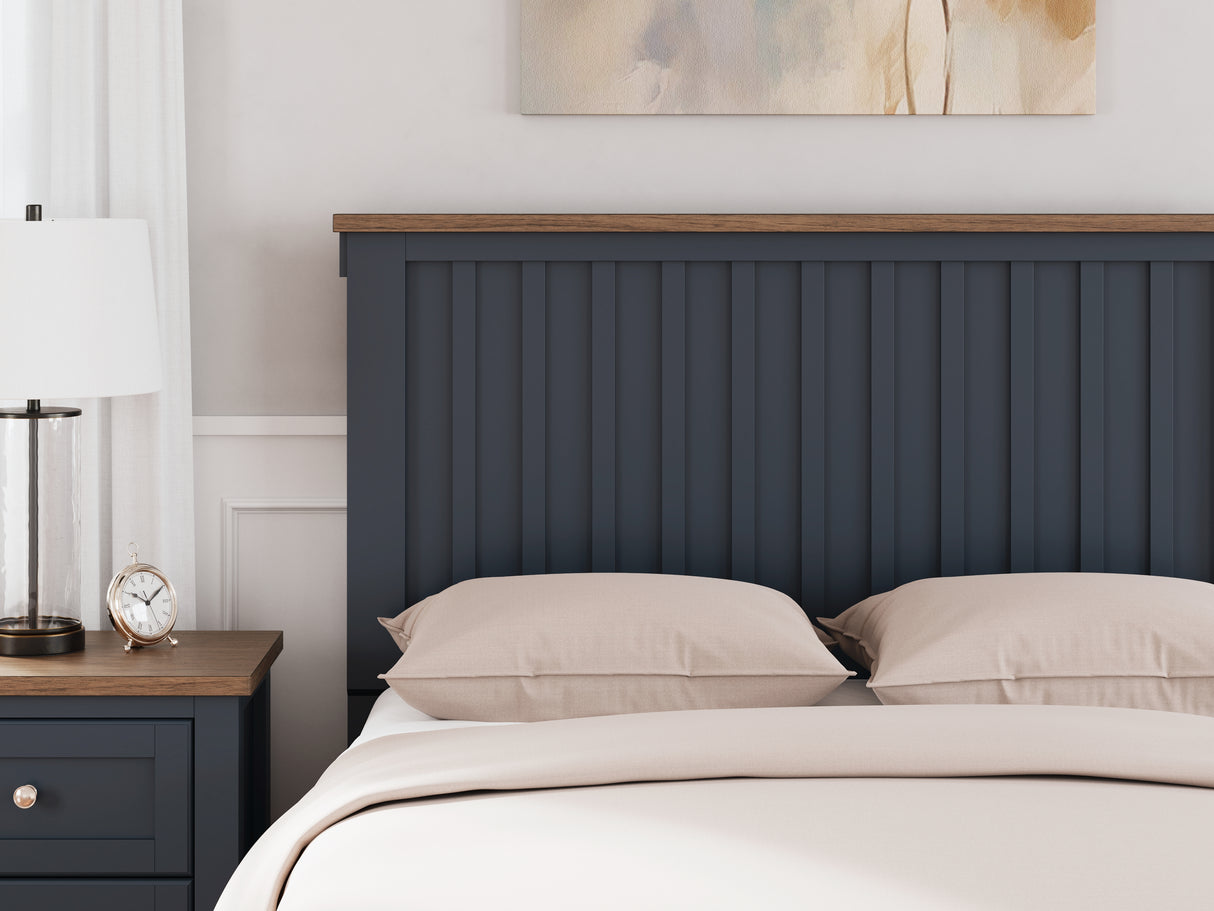 Landocken Full Panel Headboard with Mirrored Dresser and Chest in Brown/Blue from Ashley - Luna Furniture