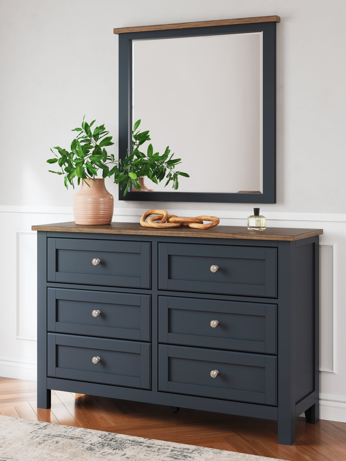 Landocken Full Panel Headboard with Mirrored Dresser in Brown/Blue from Ashley Furniture - Luna Furniture