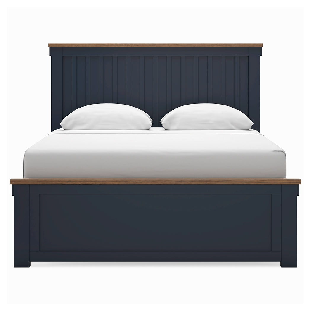 Landocken Queen Panel Bed with Mirrored Dresser and 2 Nightstands in Brown/Blue from Ashley - Luna Furniture