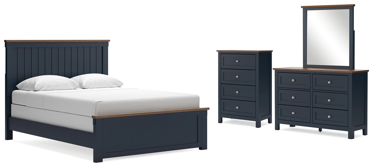 Landocken Queen Panel Bed with Mirrored Dresser and Chest in Brown/Blue from Ashley - Luna Furniture