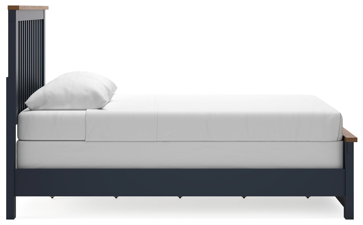 Landocken Queen Panel Bed with Mirrored Dresser and Nightstand in Brown/Blue from Ashley - Luna Furniture