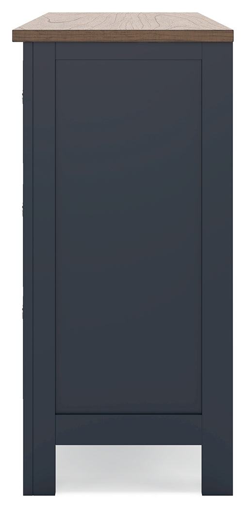 Landocken Queen Panel Headboard with Dresser and 2 Nightstands in Brown/Blue from Ashley - Luna Furniture