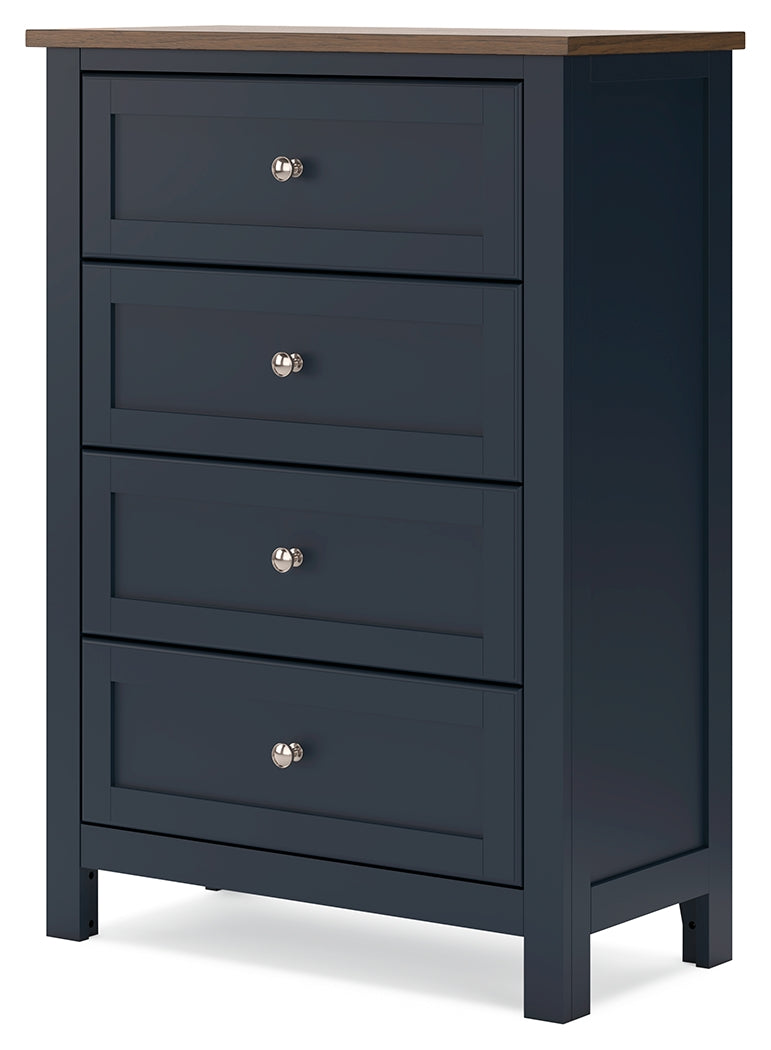 Landocken Queen Panel Headboard with Mirrored Dresser and Chest in Brown/Blue from Ashley - Luna Furniture