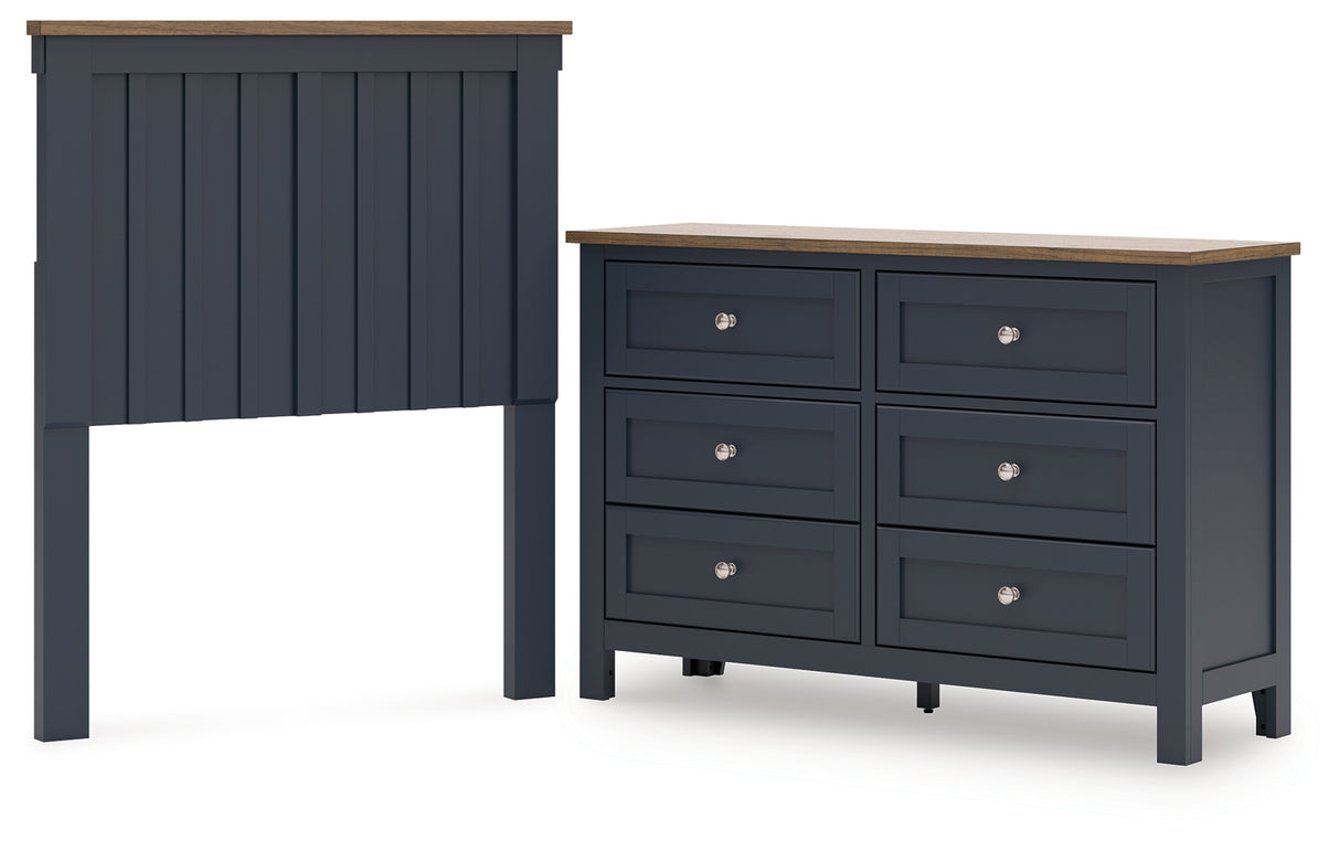 Landocken Twin Panel Headboard with Dresser in Brown/Blue from Ashley - Luna Furniture