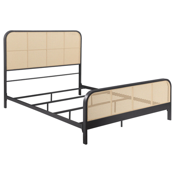 Lanewood Black Polyethylene PE Rattan Upholstered Metal Queen Bed