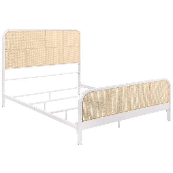 Lanewood White Polyethylene PE Rattan Upholstered Metal Queen Bed