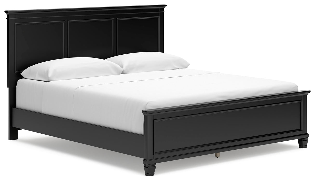 Lanolee California King Panel Bed with Mirrored Dresser, Chest and 2 Nightstands in Black from Ashley - Luna Furniture