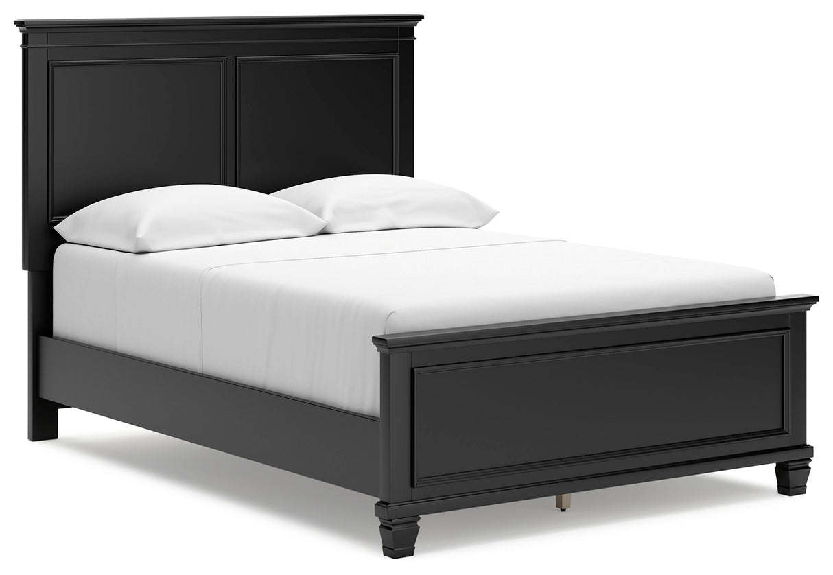 Lanolee Full Panel Bed with Mirrored Dresser, Chest and 2 Nightstands in Black from Ashley - Luna Furniture