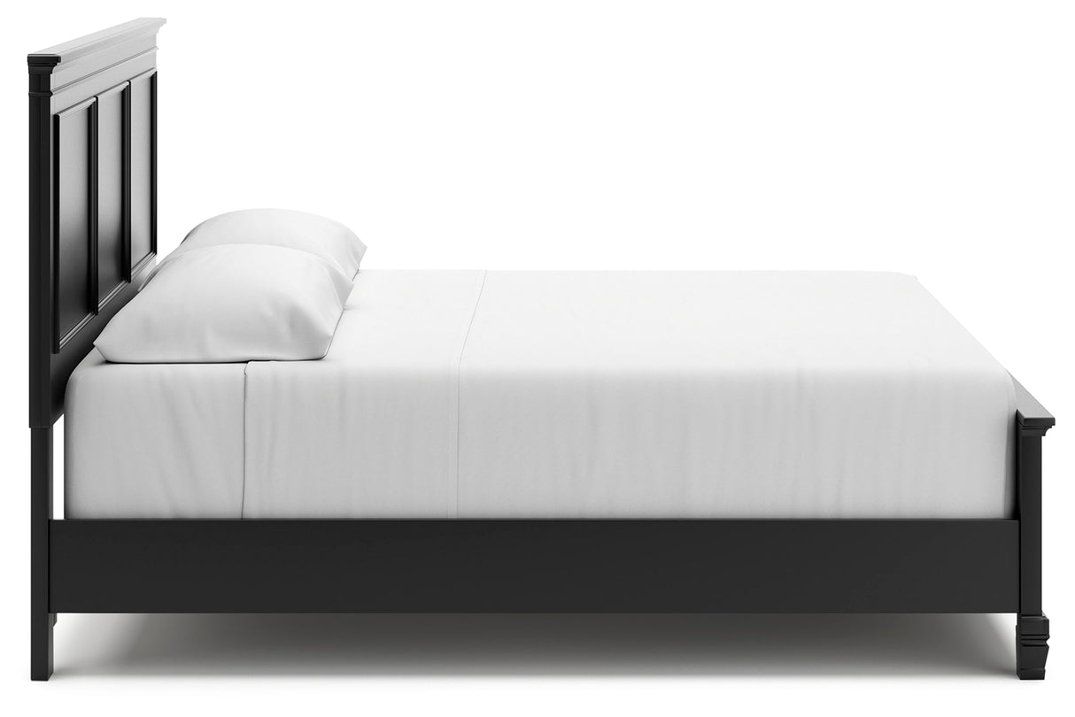 Lanolee King Panel Bed with Mirrored Dresser, Chest and 2 Nightstands in Black from Ashley Furniture - Luna Furniture