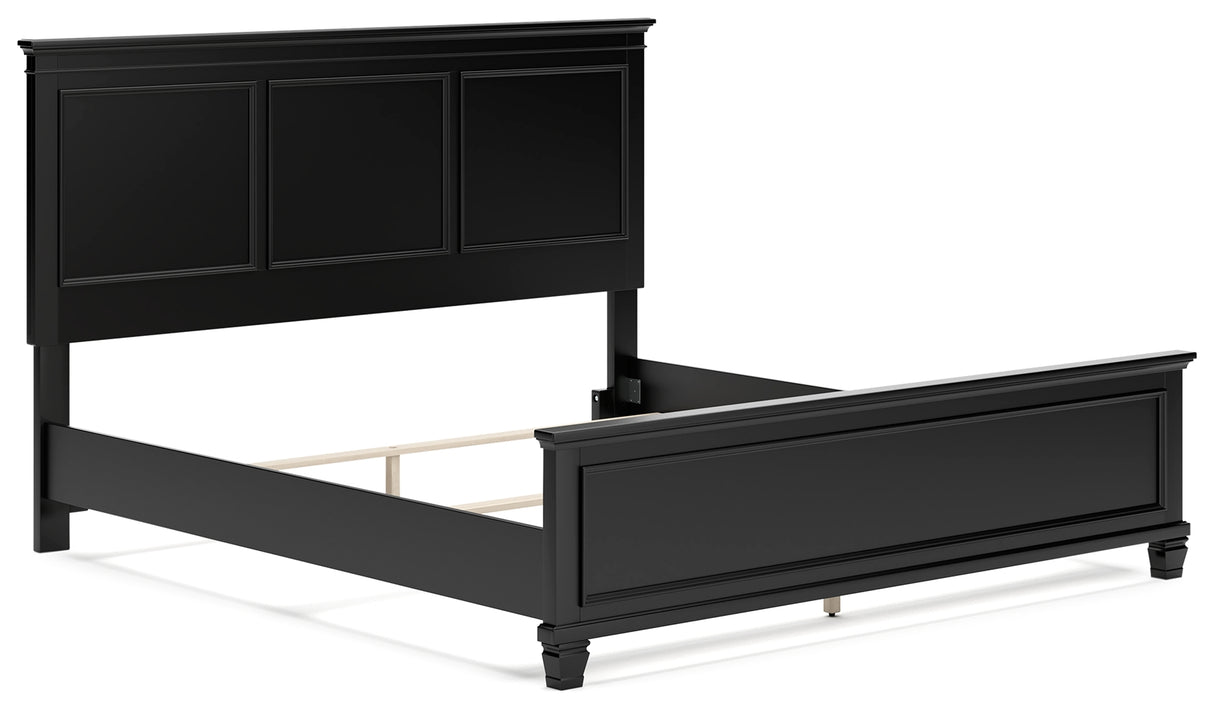 Lanolee King Panel Bed with Mirrored Dresser and 2 Nightstands in Black from Ashley - Luna Furniture