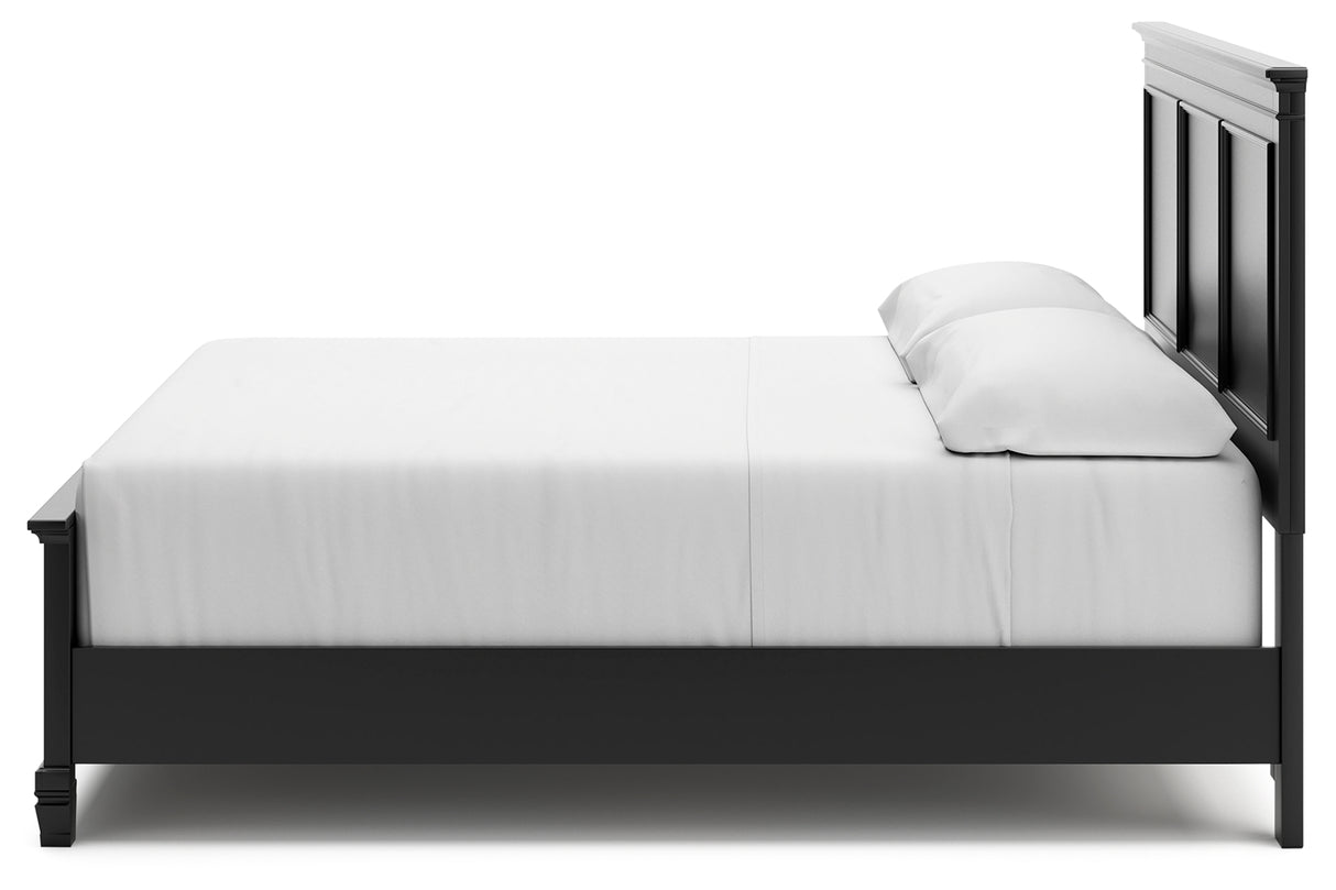 Lanolee King Panel Bed with Mirrored Dresser and 2 Nightstands in Black from Ashley - Luna Furniture