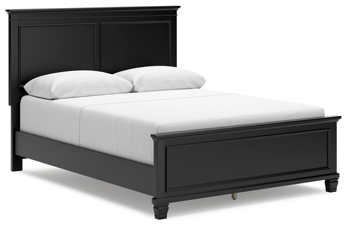 Lanolee Queen Panel Bed with Mirrored Dresser and Nightstand in Black from Ashley Furniture - Luna Furniture