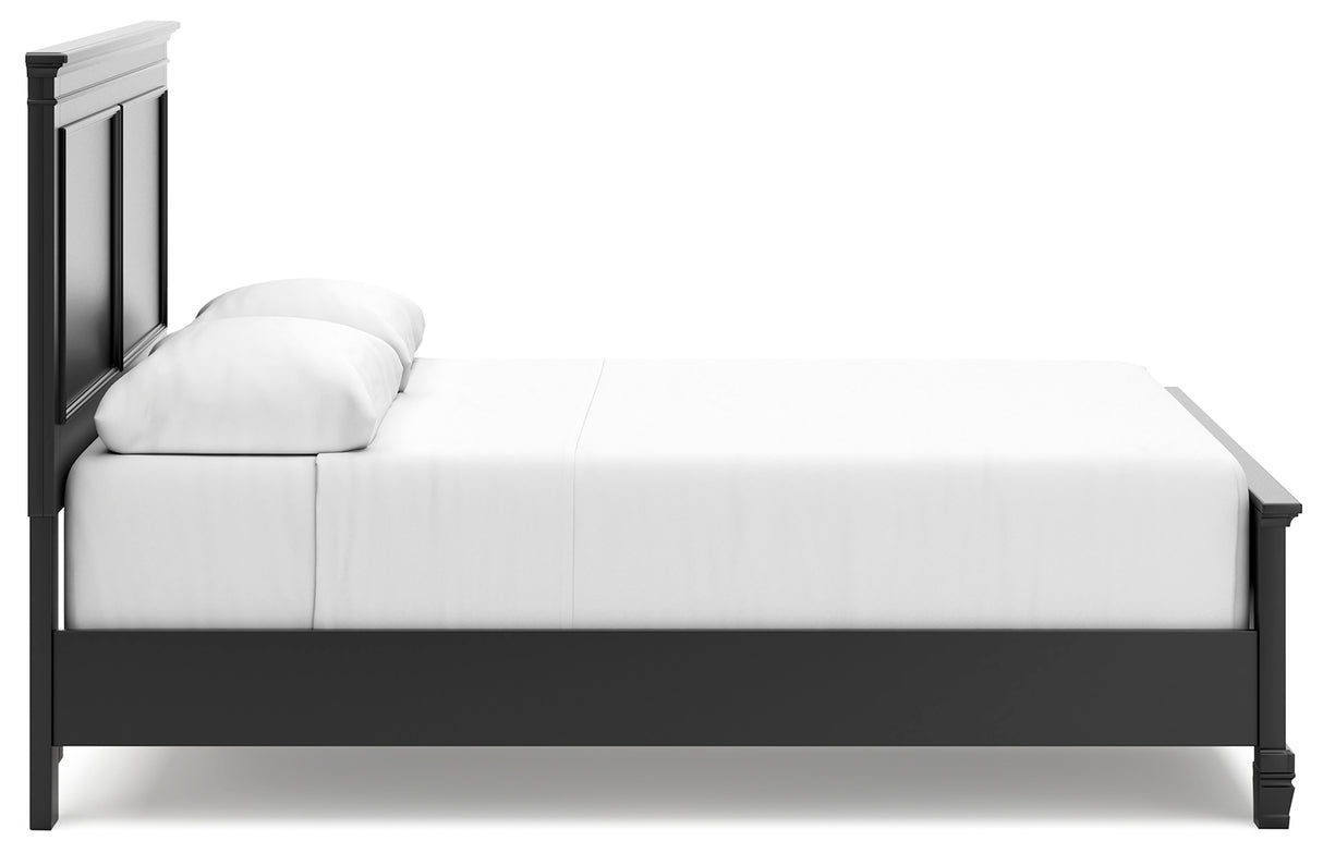 Lanolee Queen Panel Bed with Mirrored Dresser and Nightstand in Black from Ashley Furniture - Luna Furniture