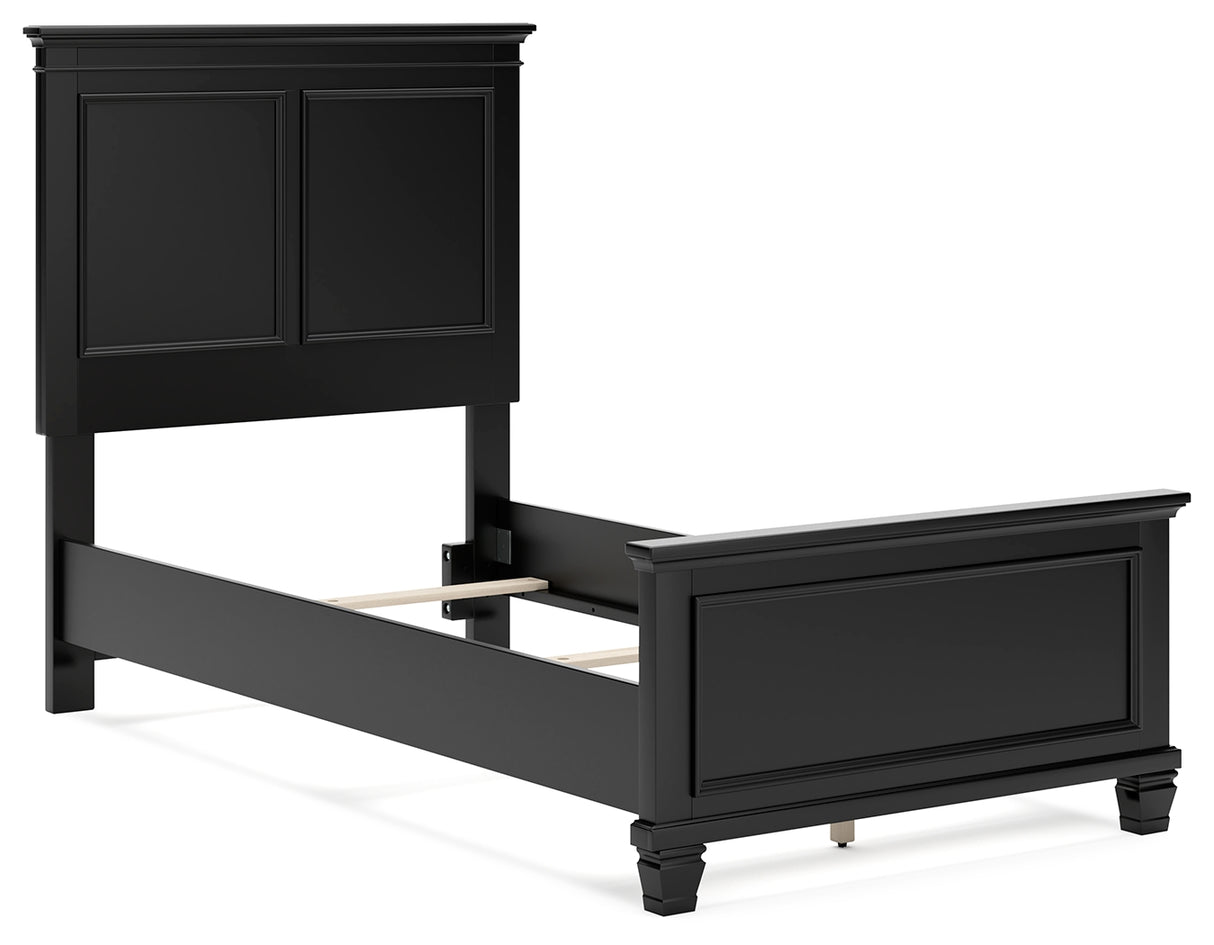 Lanolee Twin Panel Bed with Mirrored Dresser and Chest in Black from Ashley - Luna Furniture