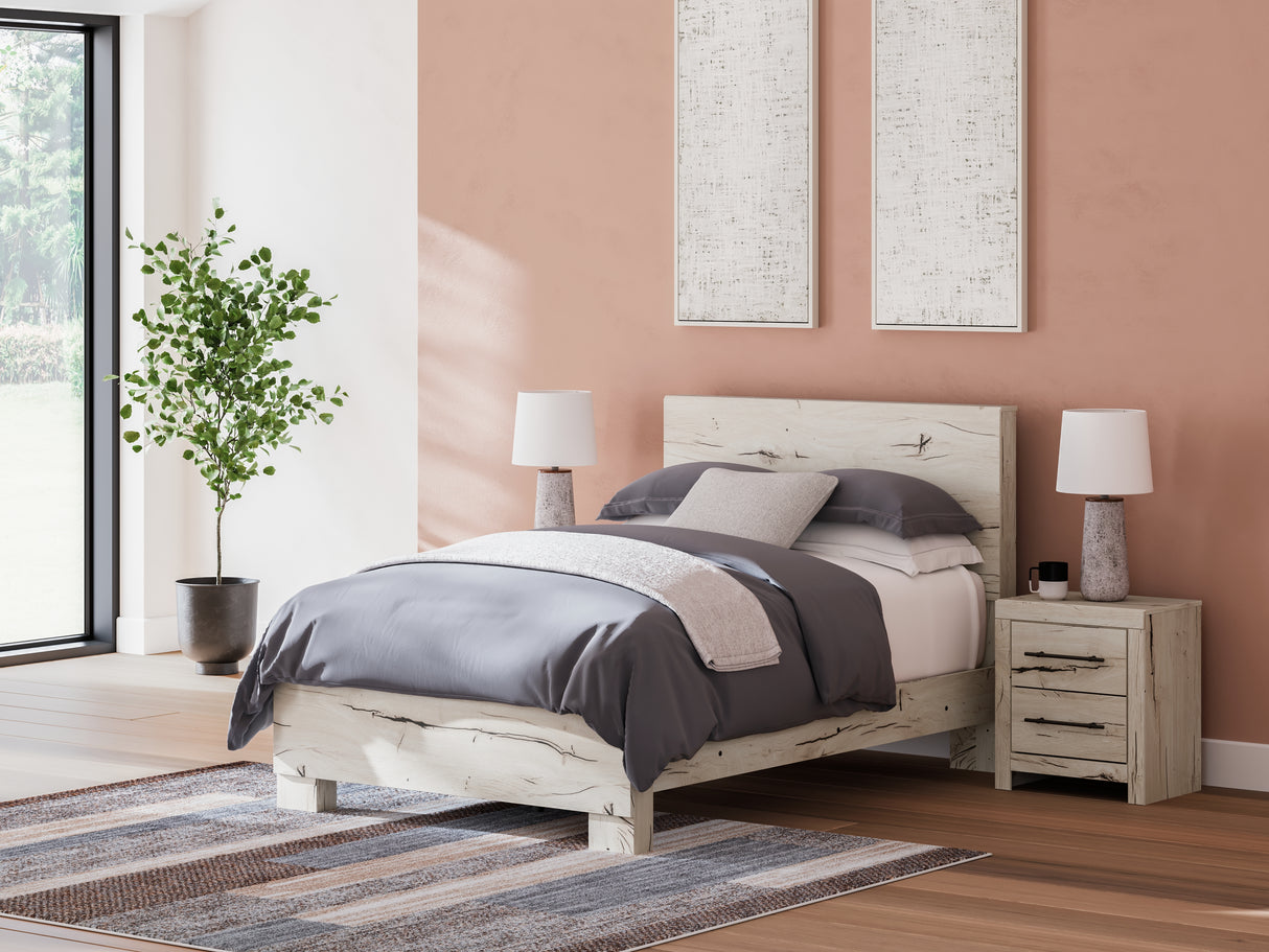 Lawroy Full Panel Bed with Mirrored Dresser and 2 Nightstands in Light Natural from Ashley - Luna Furniture