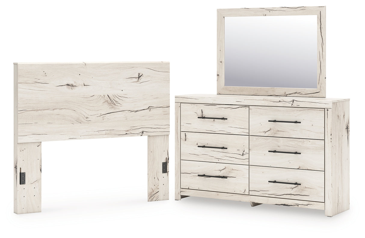 Lawroy Full Panel Headboard with Mirrored Dresser in Light Natural from Ashley - Luna Furniture