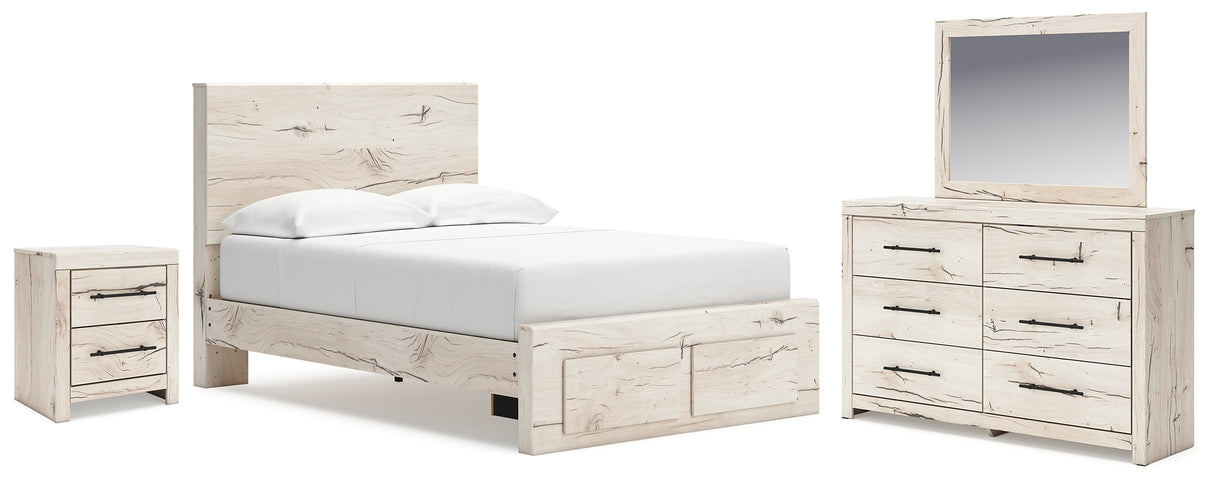 Lawroy Full Panel Storage Bed with Mirrored Dresser and Nightstand in Light Natural from Ashley Furniture - Luna Furniture