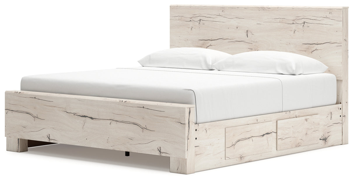 Lawroy King Panel Bed with Mirrored Dresser in Light Natural from Ashley - Luna Furniture