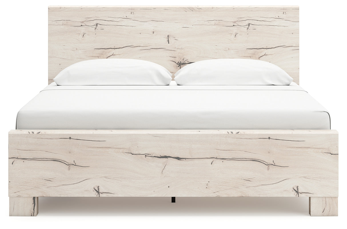 Lawroy King Panel Bed with Mirrored Dresser in Light Natural from Ashley - Luna Furniture