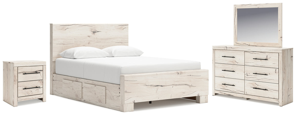 Lawroy Queen Panel Bed with Mirrored Dresser and Nightstand in Light Natural from Ashley - Luna Furniture