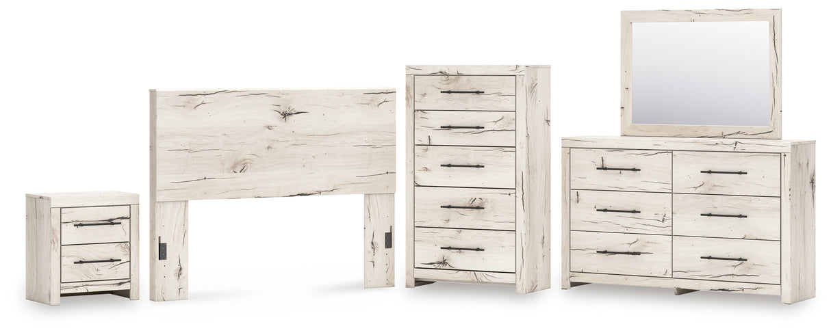 Lawroy Queen Panel Headboard with Mirrored Dresser, Chest and Nightstand in Light Natural from Ashley - Luna Furniture