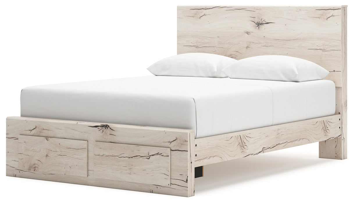 Lawroy Queen Panel Storage Bed with Mirrored Dresser, Chest and Nightstand in Light Natural from Ashley - Luna Furniture