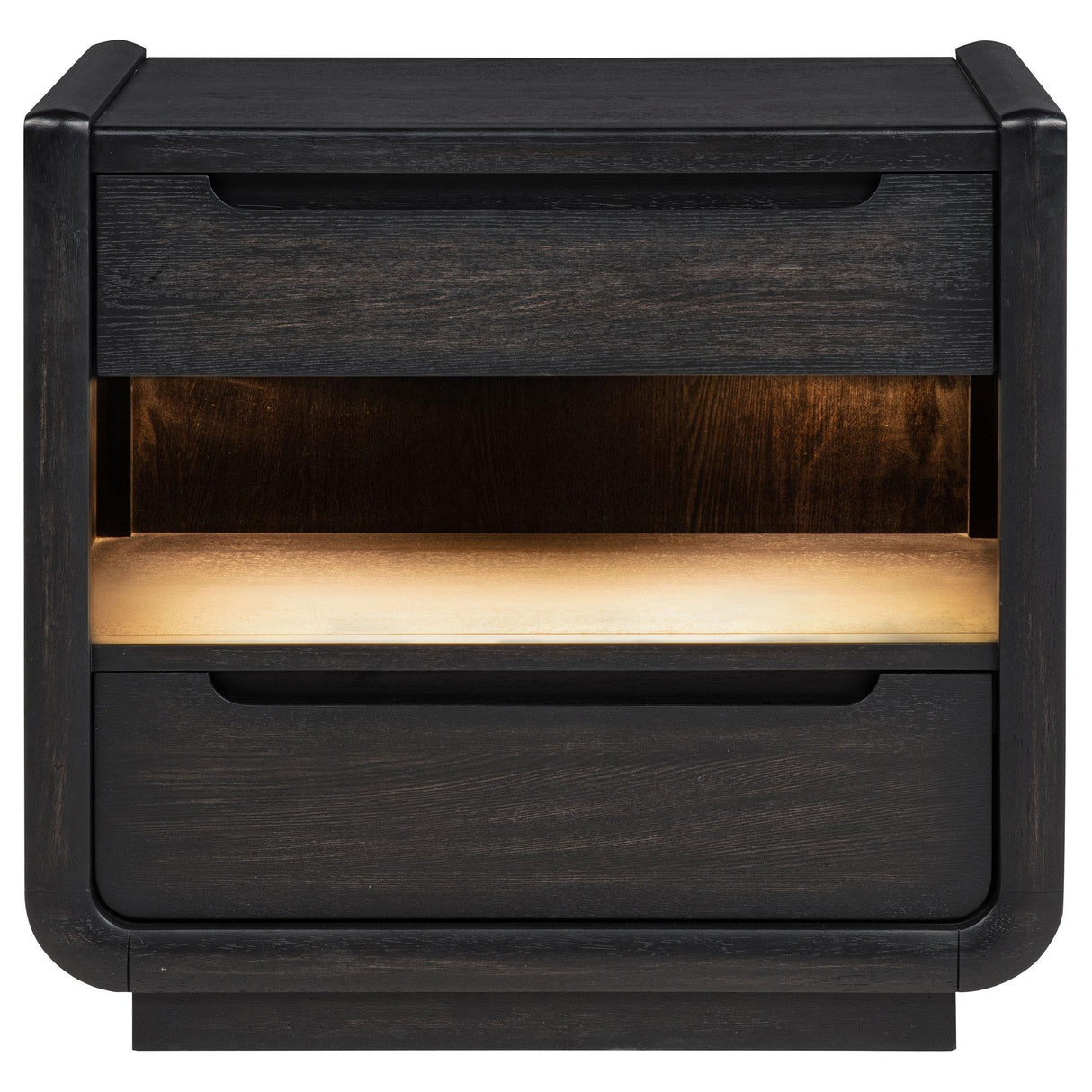 Leandro Burnished Black 2-Drawer LED Nightstand with USB from Coaster - Luna Furniture