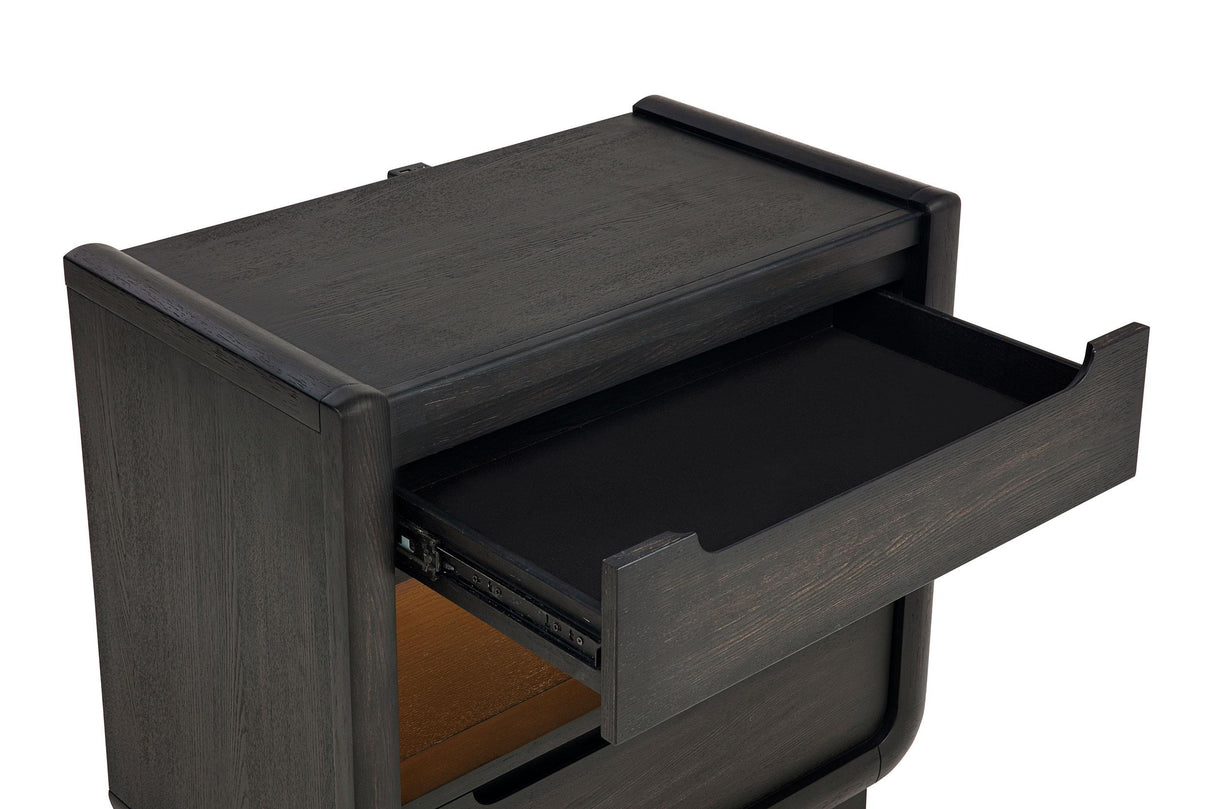 Leandro Burnished Black 2-Drawer LED Nightstand with USB from Coaster - Luna Furniture