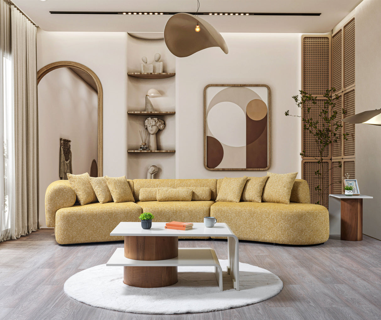 Lena Mustard Boucle 3-Piece Curved Sectional from Nova Furniture - Luna Furniture