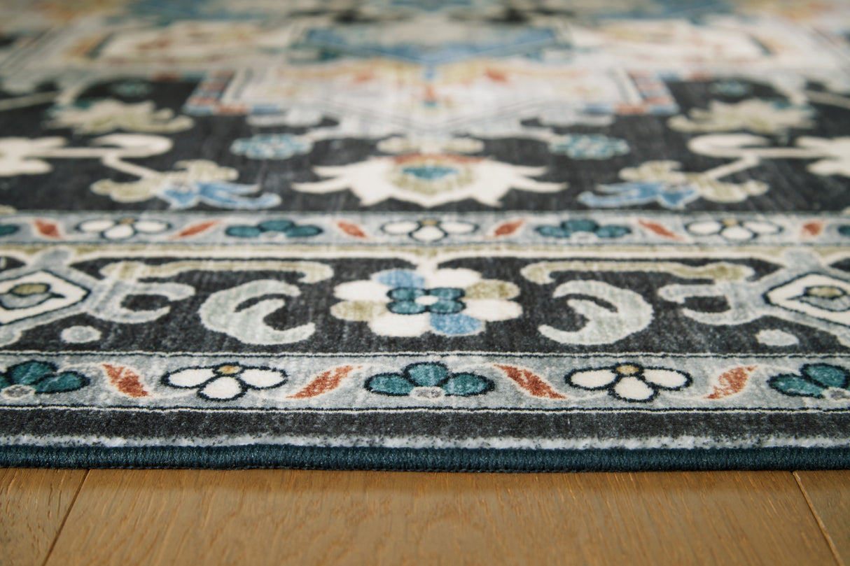 Leningston Black/Cream/Blue Washable Large Rug from Ashley - Luna Furniture
