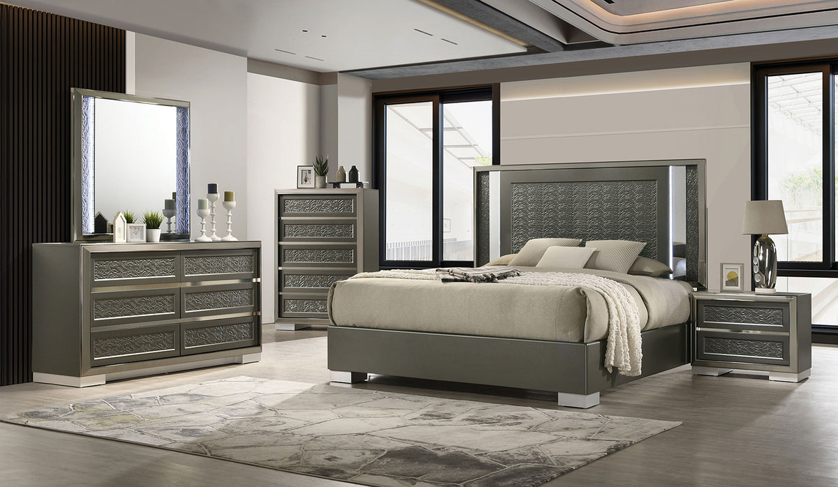 Leyland Dark Gray LED King Platform Bed from Furniture of America - Luna Furniture