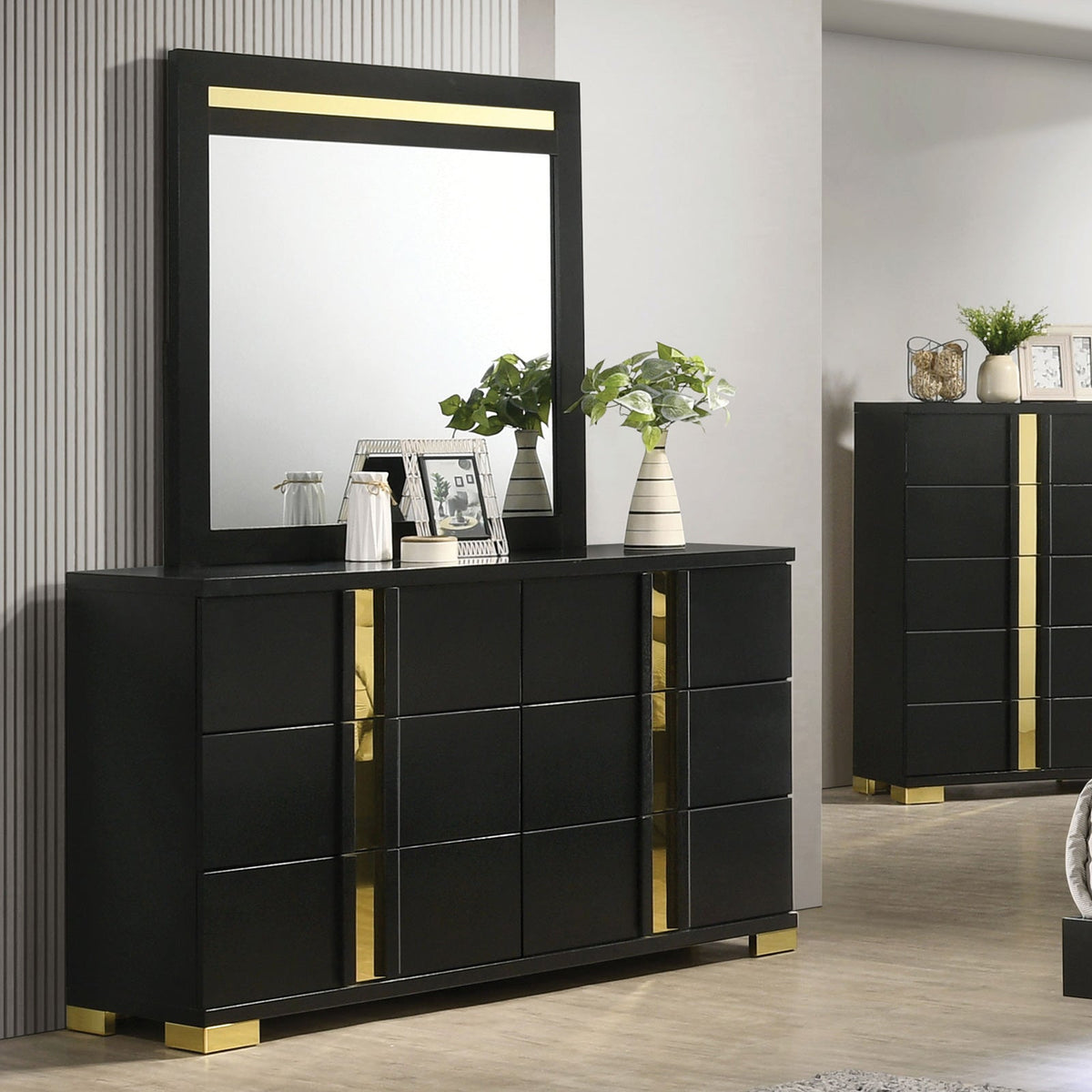Lillestrom Black/Gold Contemporary Bedroom Set from Furniture of America - Luna Furniture