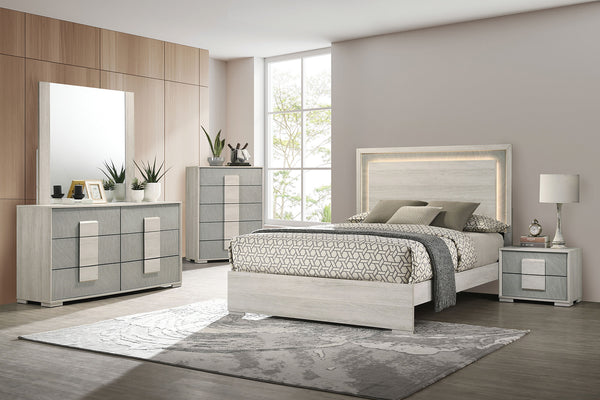 Lincolt Whitewash/Stone Gray LED King Panel Bed