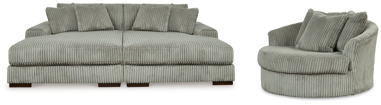 Lindyn Fog Super Chaise with Oversized Swivel Chair from Ashley Furniture - Luna Furniture