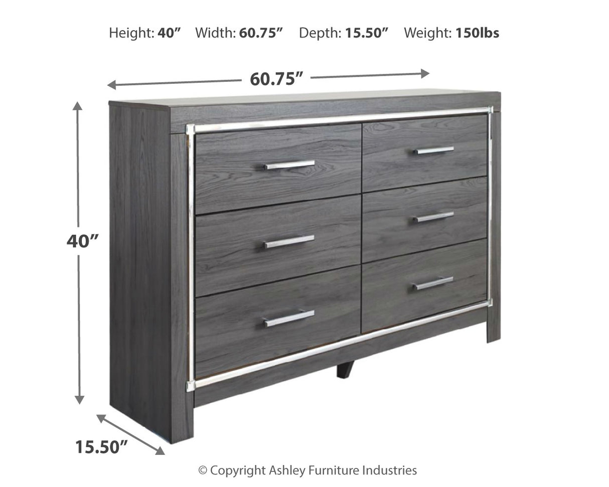 Lodanna Full Upholstered Panel Headboard Bed with Mirrored Dresser and Chest in Gray from Ashley Furniture - Luna Furniture