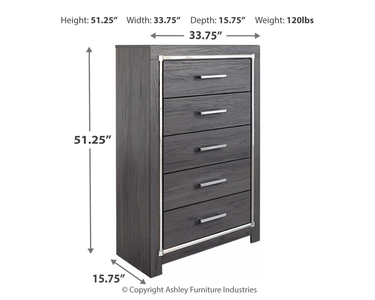 Lodanna Full Upholstered Panel Headboard Bed with Mirrored Dresser and Chest in Gray from Ashley Furniture - Luna Furniture