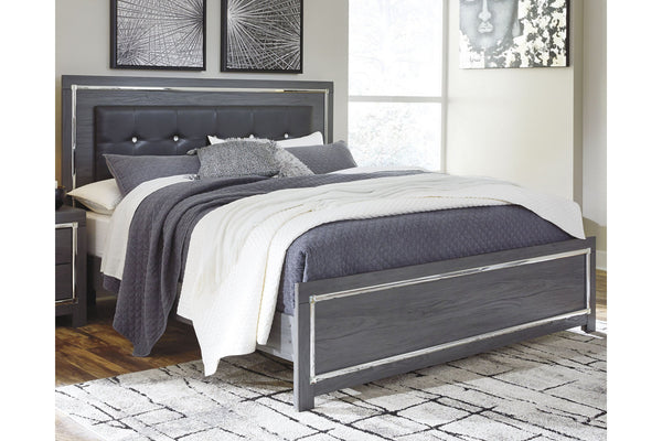 Lodanna Gray King LED Upholstered Panel Bed