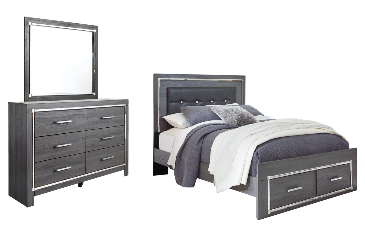 Lodanna Queen Panel Bed with 2 Storage Drawers with Mirrored Dresser in Gray from Ashley - Luna Furniture