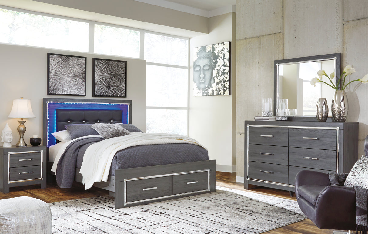 Lodanna Queen Panel Bed with 2 Storage Drawers with Mirrored Dresser in Gray from Ashley - Luna Furniture