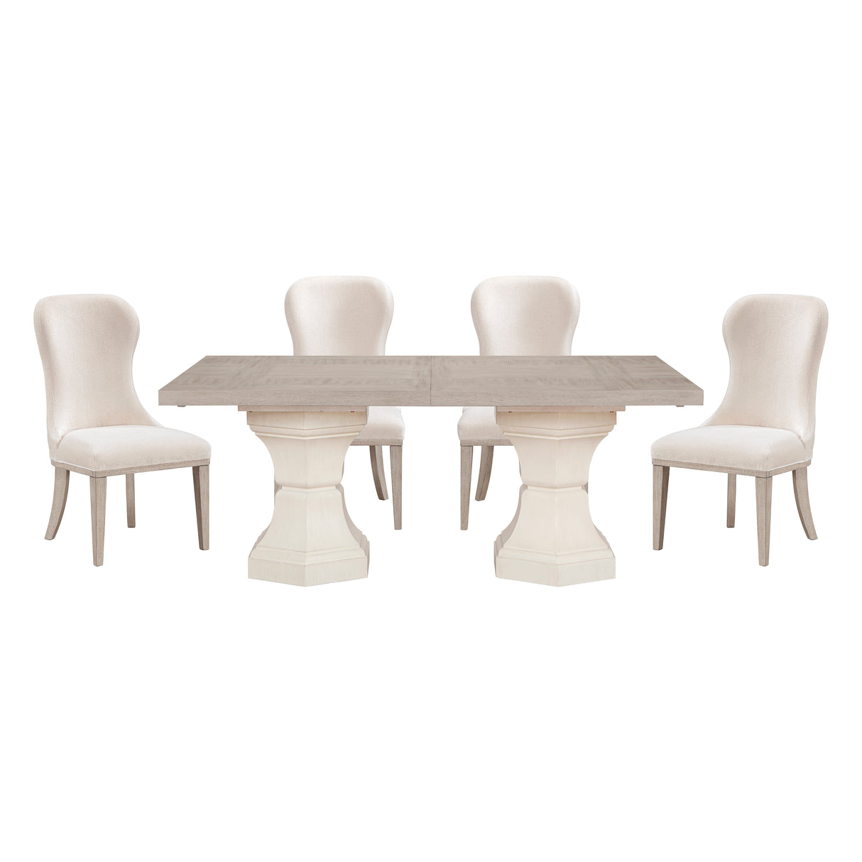 Lofton Light Gray/Ivory 5-Piece 108" Double Pedestal Extendable Dining Set from Homelegance - Luna Furniture