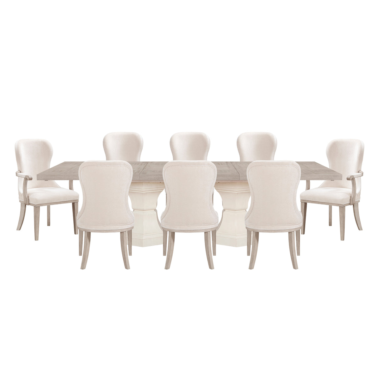 Lofton Light Gray/Ivory 9-Piece 108" Double Pedestal Extendable Dining Set from Homelegance - Luna Furniture