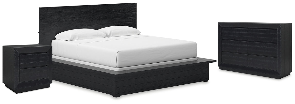 Londer King Panel Bed with Dresser and Nightstand in Black from Ashley - Luna Furniture