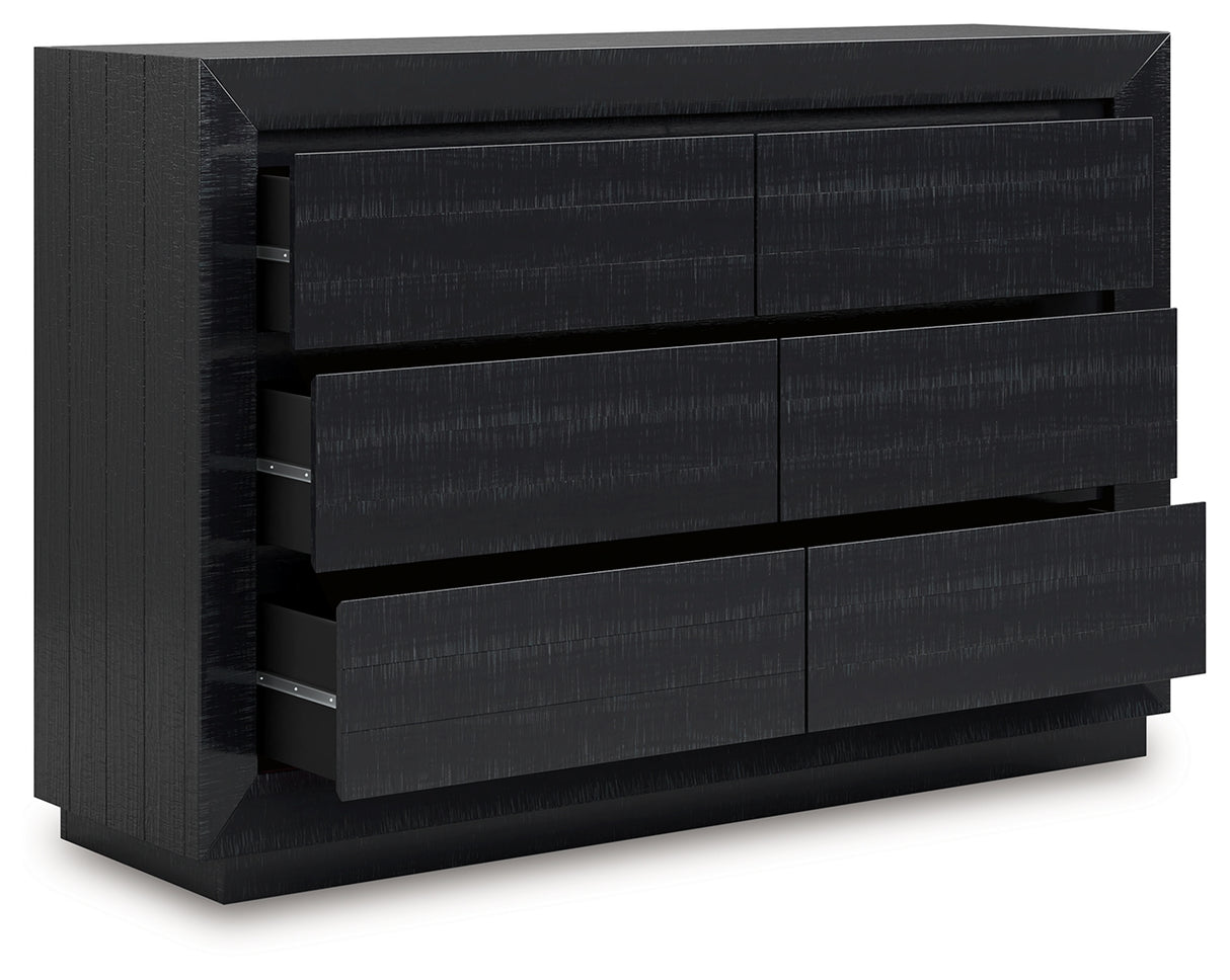 Londer King Panel Bed with Dresser and Nightstand in Black from Ashley - Luna Furniture