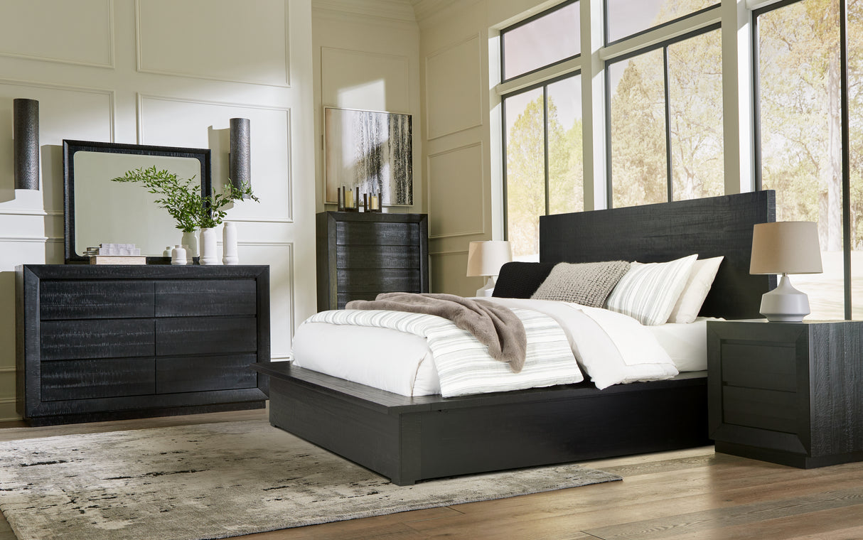 Londer Queen Panel Bed with Dresser and Nightstand in Black from Ashley - Luna Furniture